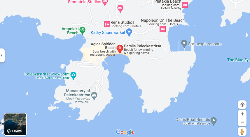 Palaiokastritsa Beach and Village Image Google Maps